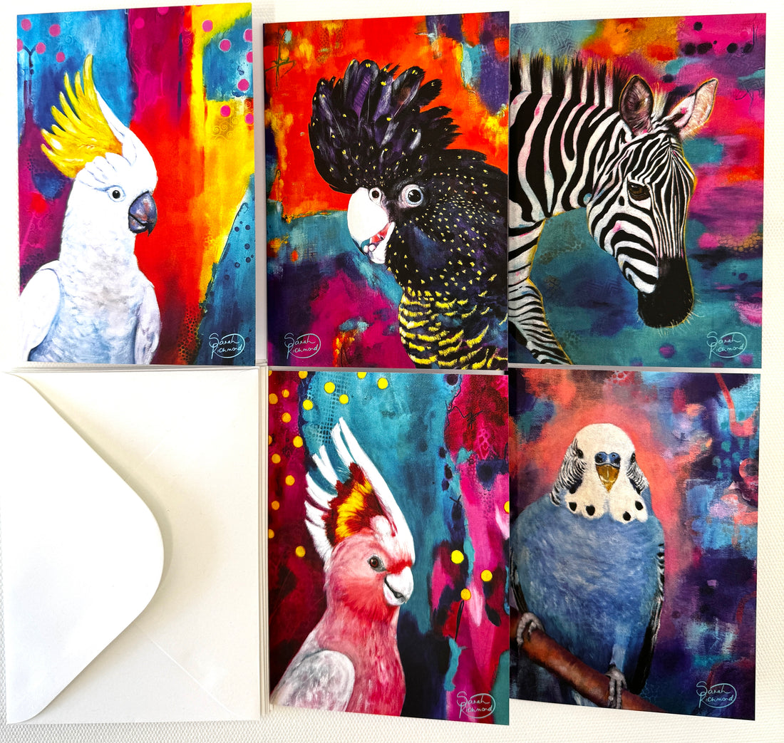 5 Pack of Gift cards with envelopes.  Printed from original colourful artwork.