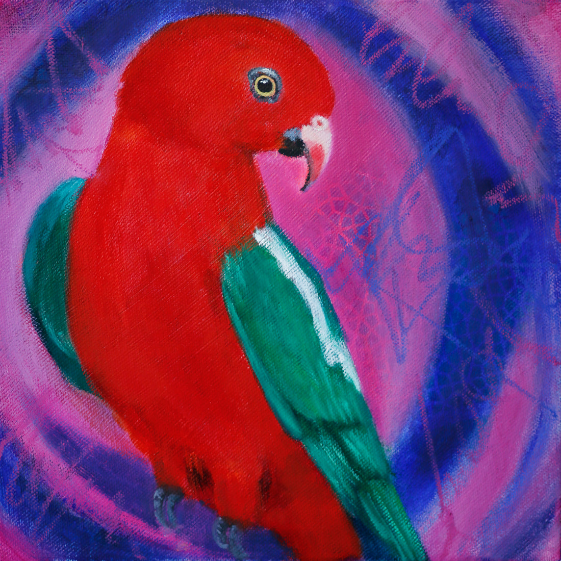 Colourful abstract realism painting of a king parrot on an abstract background